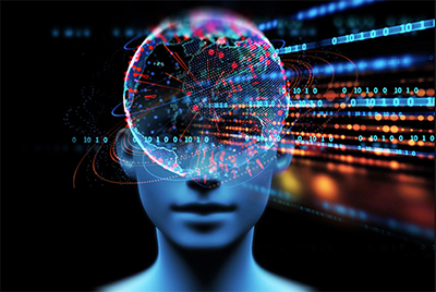 image of brain with overlay of computer code